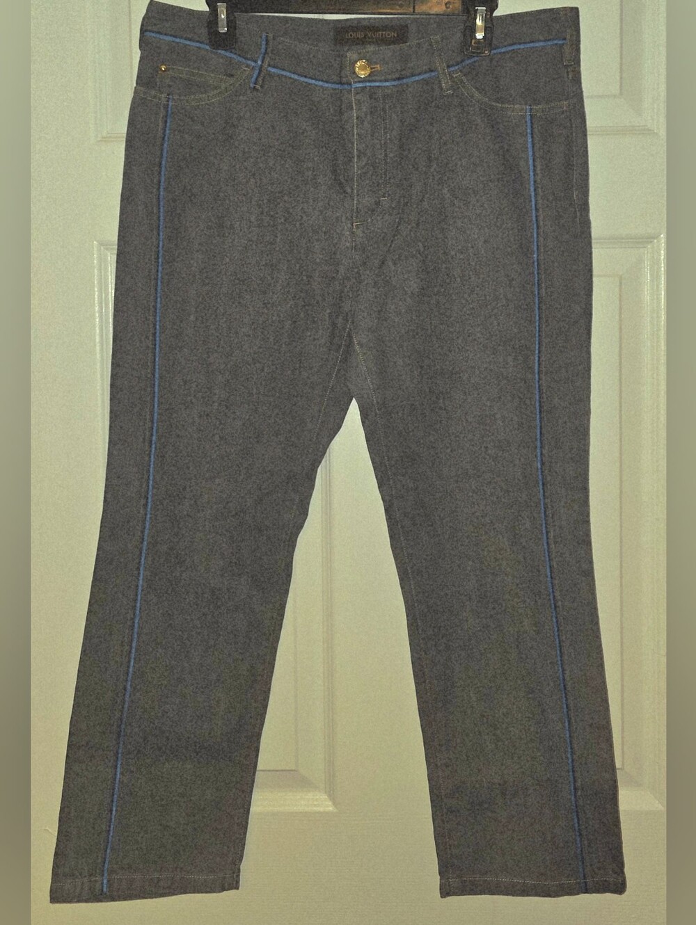 Louis Vuitton 2014 Women’s Gray Jeans with Cobalt Blue Piping - Size FR42 US10